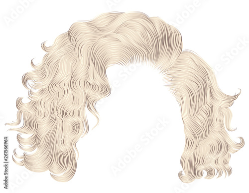 trendy woman curly hairs blond colors .fringe. fashion beauty style.realistic 3d .