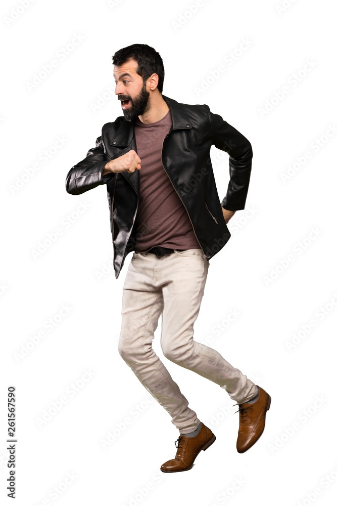 Handsome man with beard walking