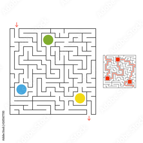 Funny maze. Game for kids. Puzzle for children. Cartoon style. Labyrinth conundrum. Color vector illustration. Find the right path. The development of logical and spatial thinking.