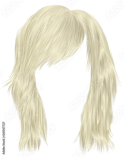 trendy woman hairs blond color . medium length . beauty style . realistic 3d .