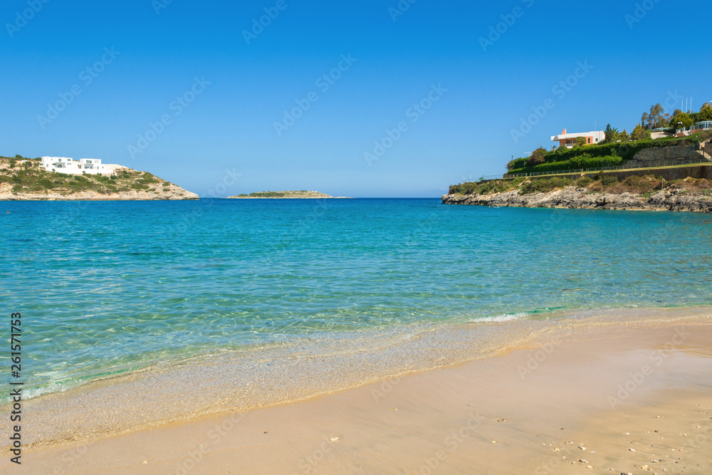 Marathi beach with fine sand and shallow calm water. West Crete, Greece