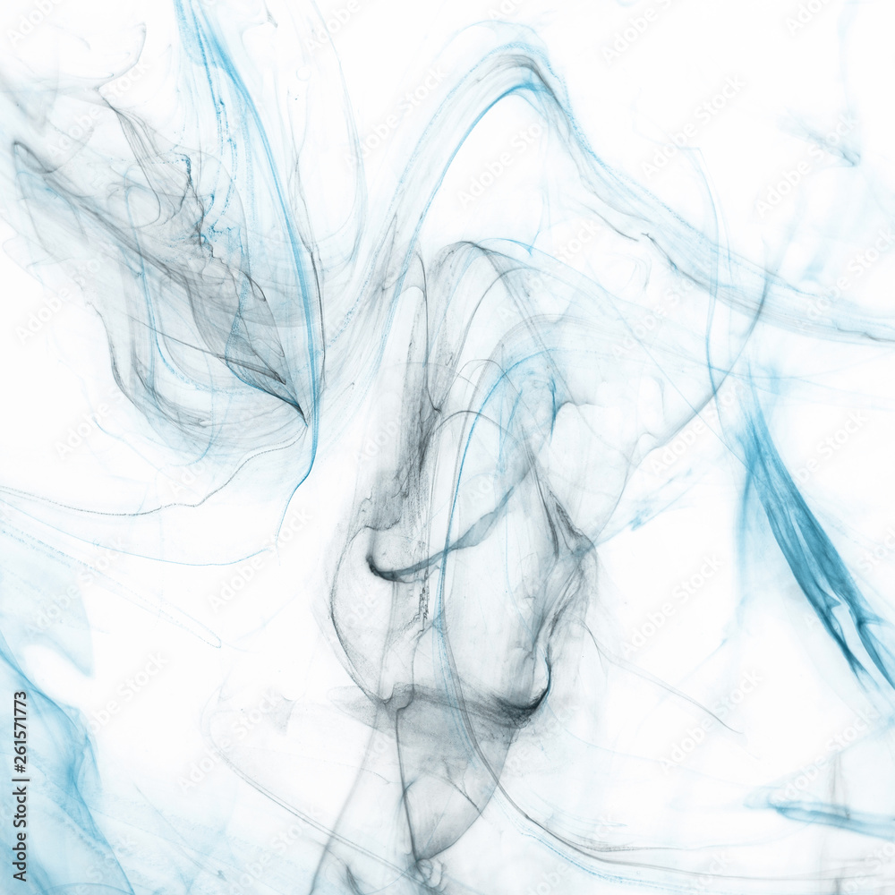 Fototapeta premium Isolated blue fog on the white background, smoky effect for photos and artworks. 