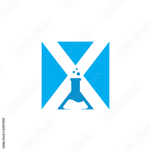 letter x with bottle lab logo on the design vector illustration