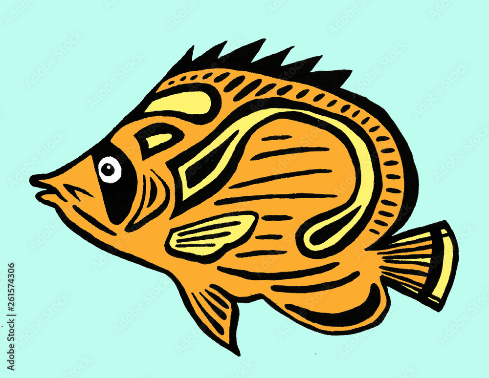 Obraz premium Hand drawn Fish illustration summer water sea cartoon