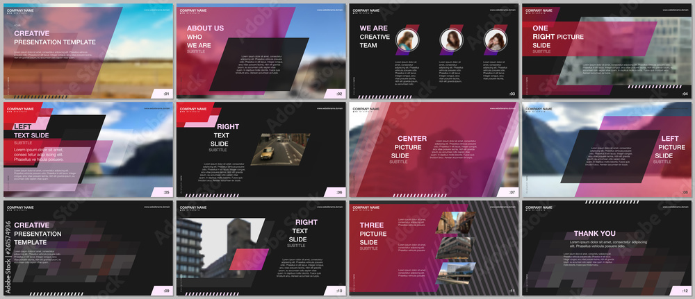 Minimal presentations design, portfolio vector templates with colorful gradient geometric background. Pink design. Multipurpose template for presentation slide, flyer leaflet, brochure cover, report