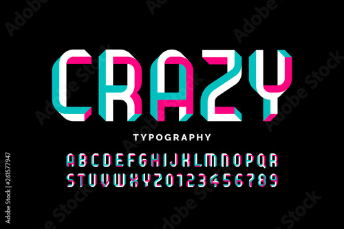 Impossible shape font design, alphabet letters and numbers
