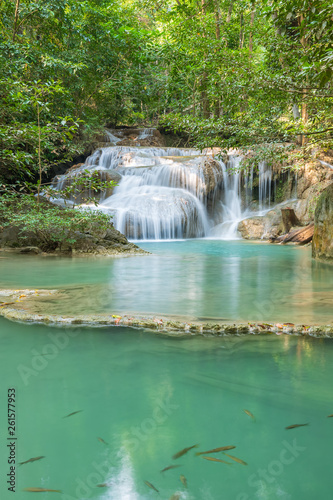 Fototapeta Naklejka Na Ścianę i Meble -  Erawan Waterfall tier 1, in National Park at Kanchanaburi, Thailand