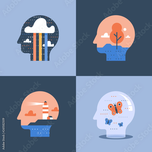 Creative and positive thinking concept, lighthouse inside head, psychology or psychiatry