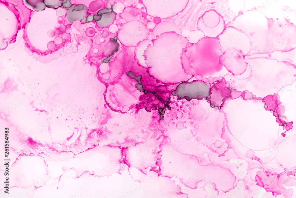 Pink alcohol ink texture with abstract washes and paint stains on the white paper background. Pink alcohol ink texture with abstract washes and paint stains on the white paper background.