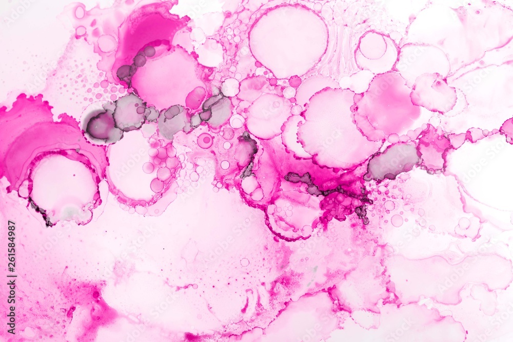 Pink alcohol ink texture with abstract washes and paint stains on the white paper background. Pink alcohol ink texture with abstract washes and paint stains on the white paper background.