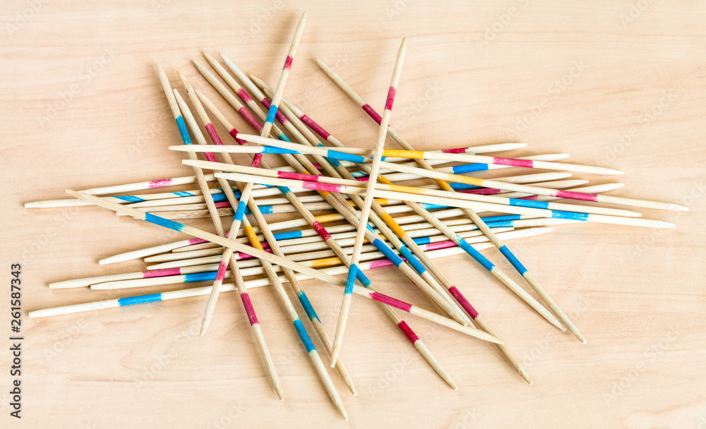 pile from sticks of Mikado pick-up sticks game