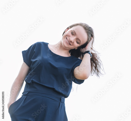 Obraz na płótnie smiling young woman .photo with copy space w salonie