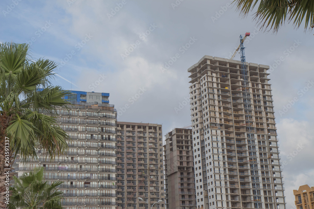 Modern civil engineering. High rise building under construction Modern civil engineering. High rise building under construction