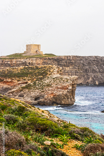 View of the Comino Island coastline with St. Mary s Tower  Comino Island  Malta