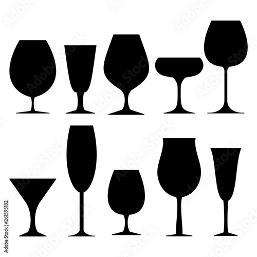 wine glasses, set of icons. vector illustration.