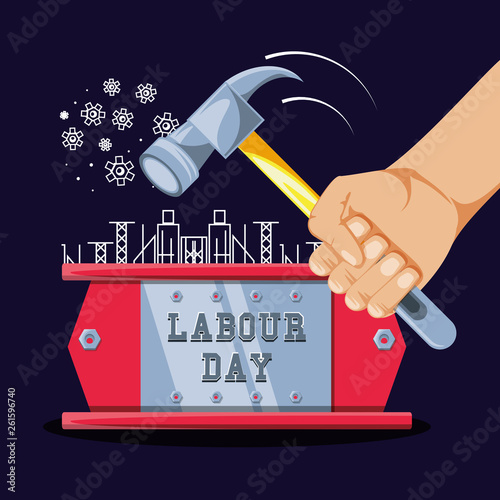 labour day celebration and hand with hammer