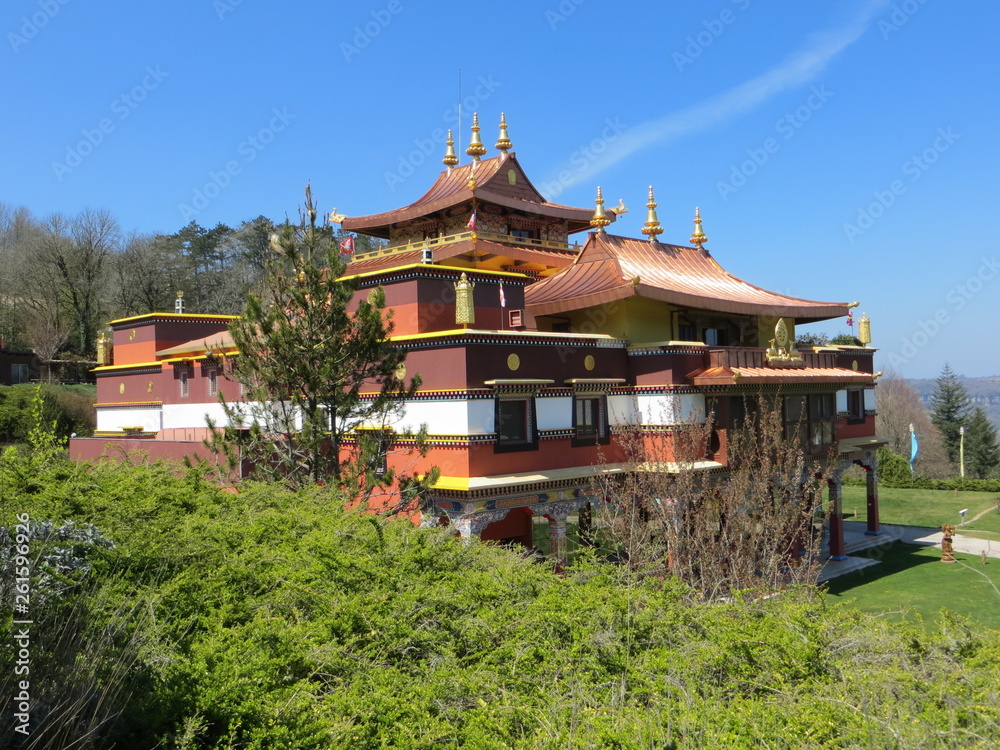 View from above on a Buddhist temple in southern France