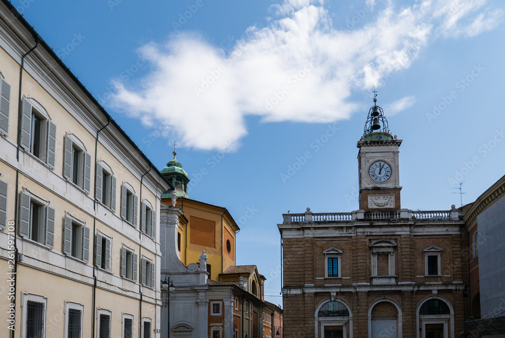 Detail of the buildings in Piazza del Popolo in Ravenna.