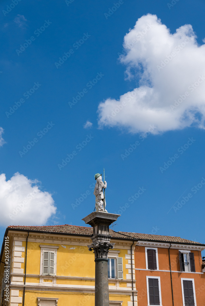The piazza del Popolo with  the statues of saints Saint Appolinaris.