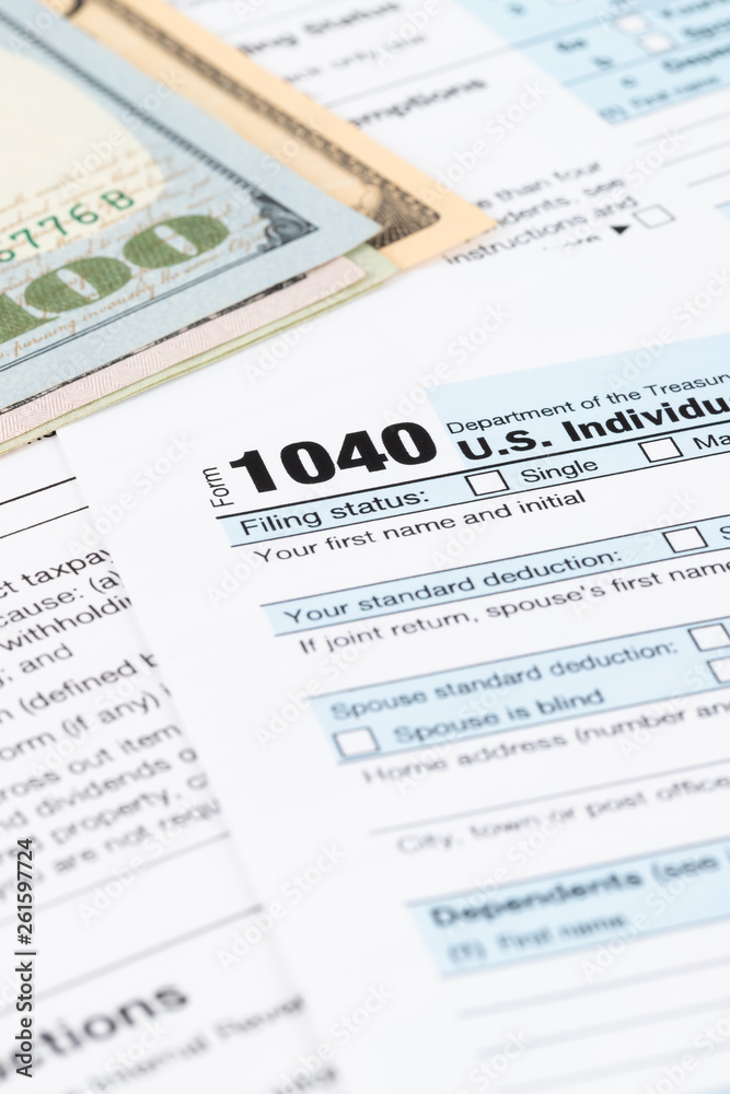 Individual income tax returm form by IRS, concept for taxation Individual income tax returm form by IRS, concept for taxation