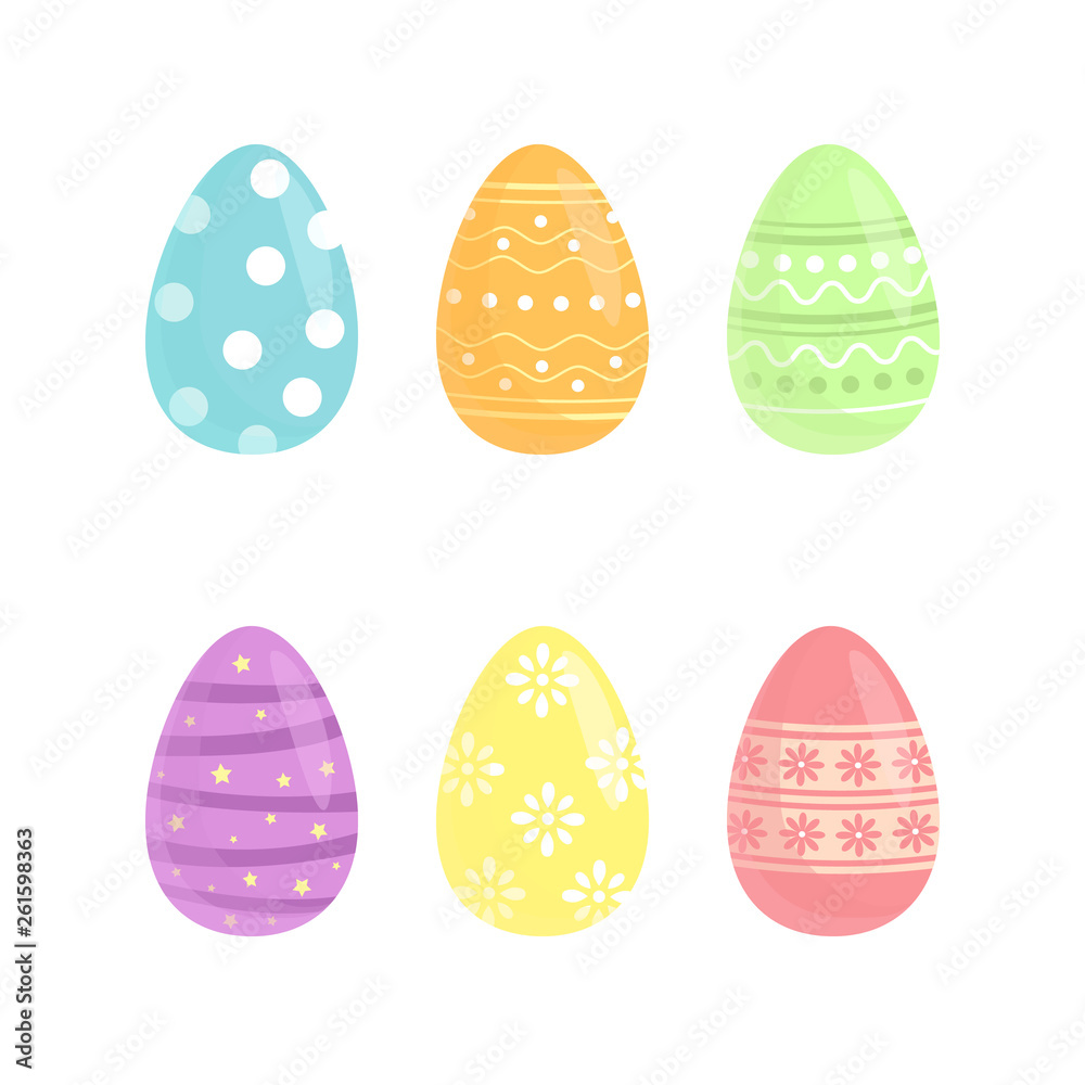 Colorful easter eggs set. Vector illustration in flat style