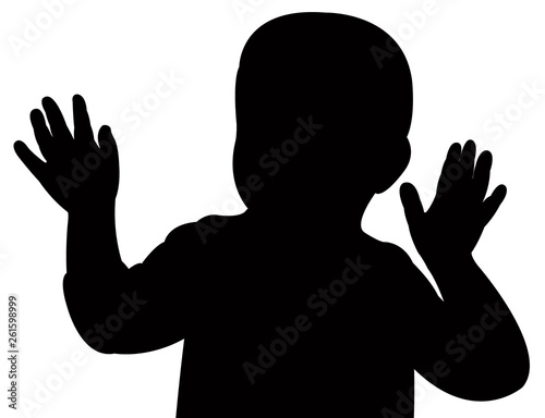boy open up his hands, silhouette vector