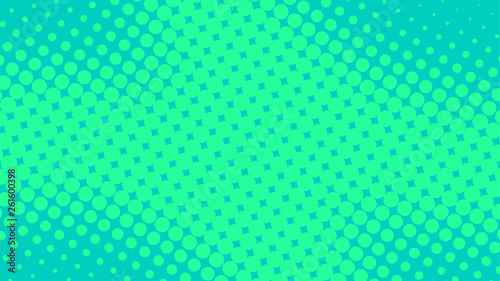 Bright green and turquoise pop art retro background with halftone dots in comic style, vector illustration eps10