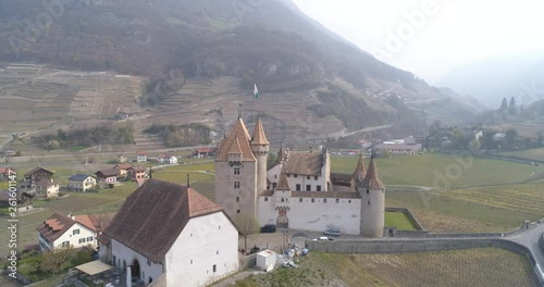 Long turn around Aigle castle - Aerial 4K photo