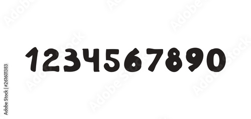 Numbers font decorative hand drawn lettering, vector numerals set. Handwritten typographic design. Cartoon funny bold numbers for logo, poster, postcard, hand drown design. Vector Numbers, lettering.