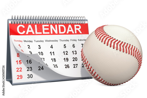 Photography Baseball ball with calendar, baseball events calendar concept