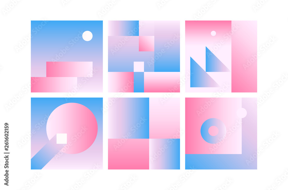 Vector Geometric Smooth blue pink gradient Backgrounds set. Material Design