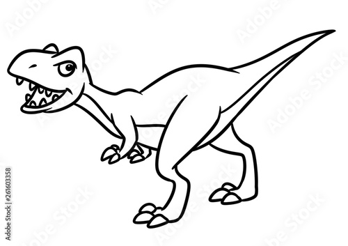 Predatory dinosaur raptor animal character cartoon illustration isolated image coloring page