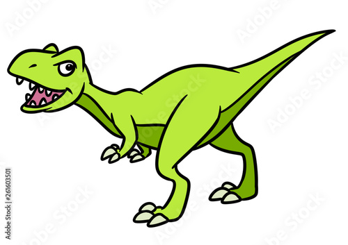 Predatory dinosaur raptor animal character cartoon illustration isolated image