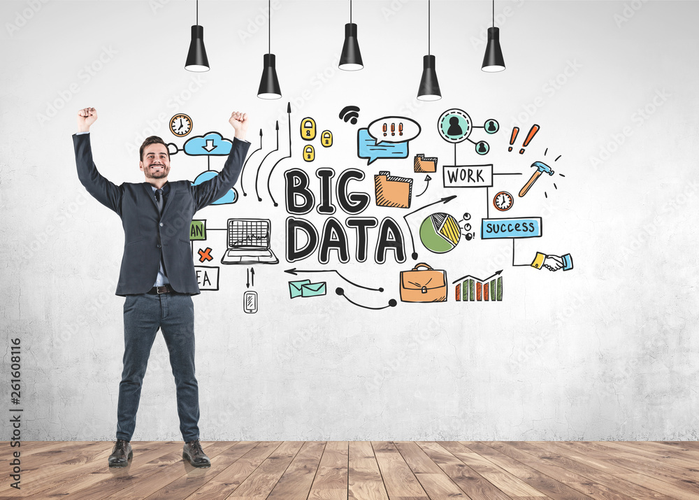 Businessman winner and big data sketch Businessman winner and big data sketch