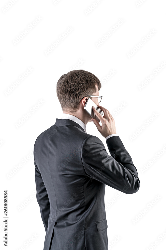 Side view of businessman on phone, isolated Side view of businessman on phone, isolated