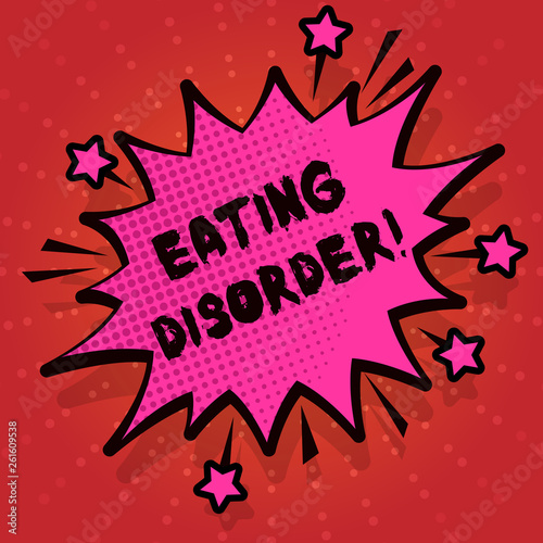 Writing note showing Eating Disorder. Business concept for characterized by abnormal or disturbed eating habits Spiky Fight and Screaming Angry Speech Bubble with Outline