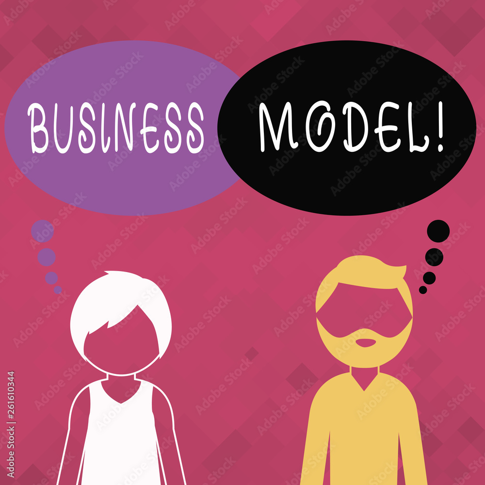 Word writing text Business Model. Business photo showcasing plan for successful operation of business identifying revenue Bearded Man and Woman Faceless Profile with Blank Colorful Thought Bubble Word writing text Business Model. Business photo showcasing plan for successful operation of business identifying revenue Bearded Man and Woman Faceless Profile with Blank Colorful Thought Bubble