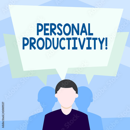 Writing note showing Personal Productivity. Business concept for means the state or quality of being productive Faceless Man has Two Shadows with Speech Bubble Overlapping