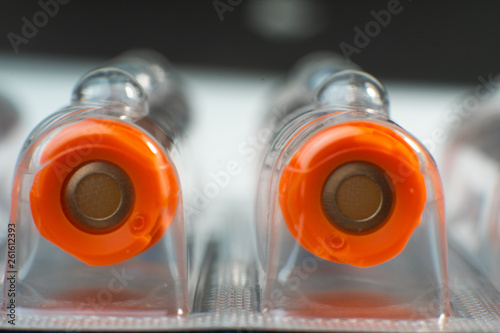 Diabetic insulin vials closeup. The insulin ampoules are packaged sterilely. Vials of rapid-acting insulin. photo