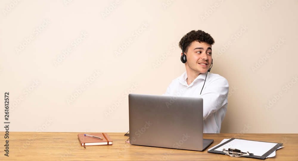 Telemarketer man with arms crossed and happy Telemarketer man with arms crossed and happy