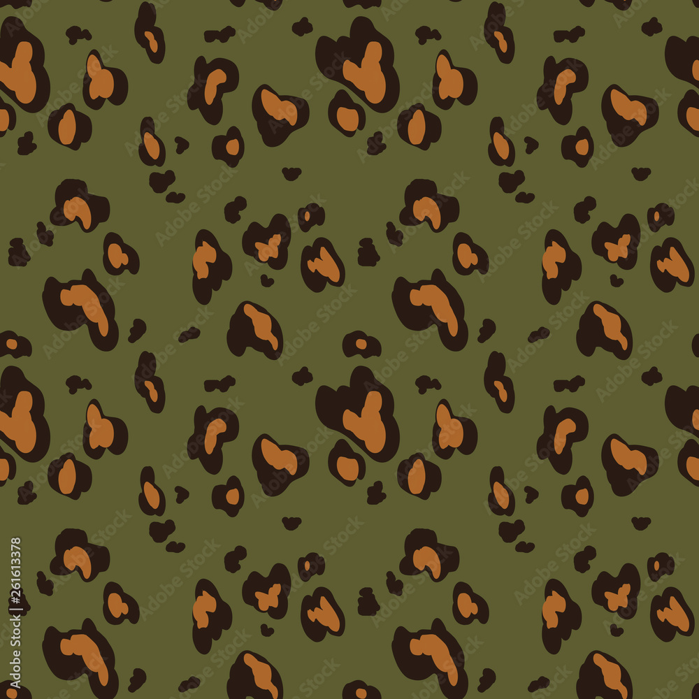 Leopard skin seamless pattern on green background. Animal print. Graphic ornament Leopard skin seamless pattern on green background. Animal print. Graphic ornament