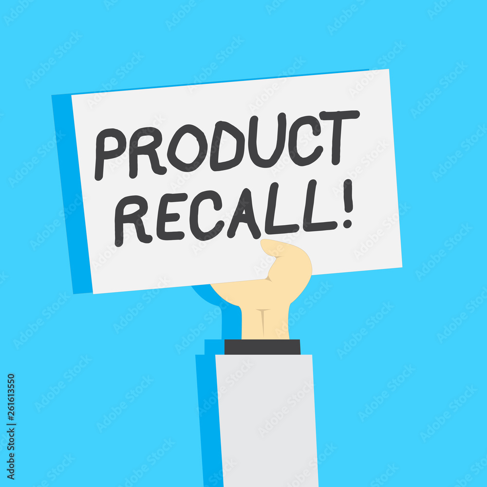 Handwriting text writing Product Recall. Conceptual photo request analysisufacturer return product after discovery issues Clipart of Hand Holding Up Blank Sheet of White Paper on Pastel Backdrop