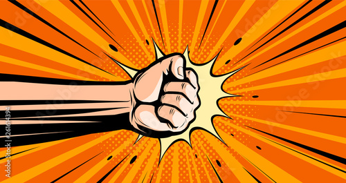 Fist. Pop art retro comic style. Punch, cartoon vector illustration photo