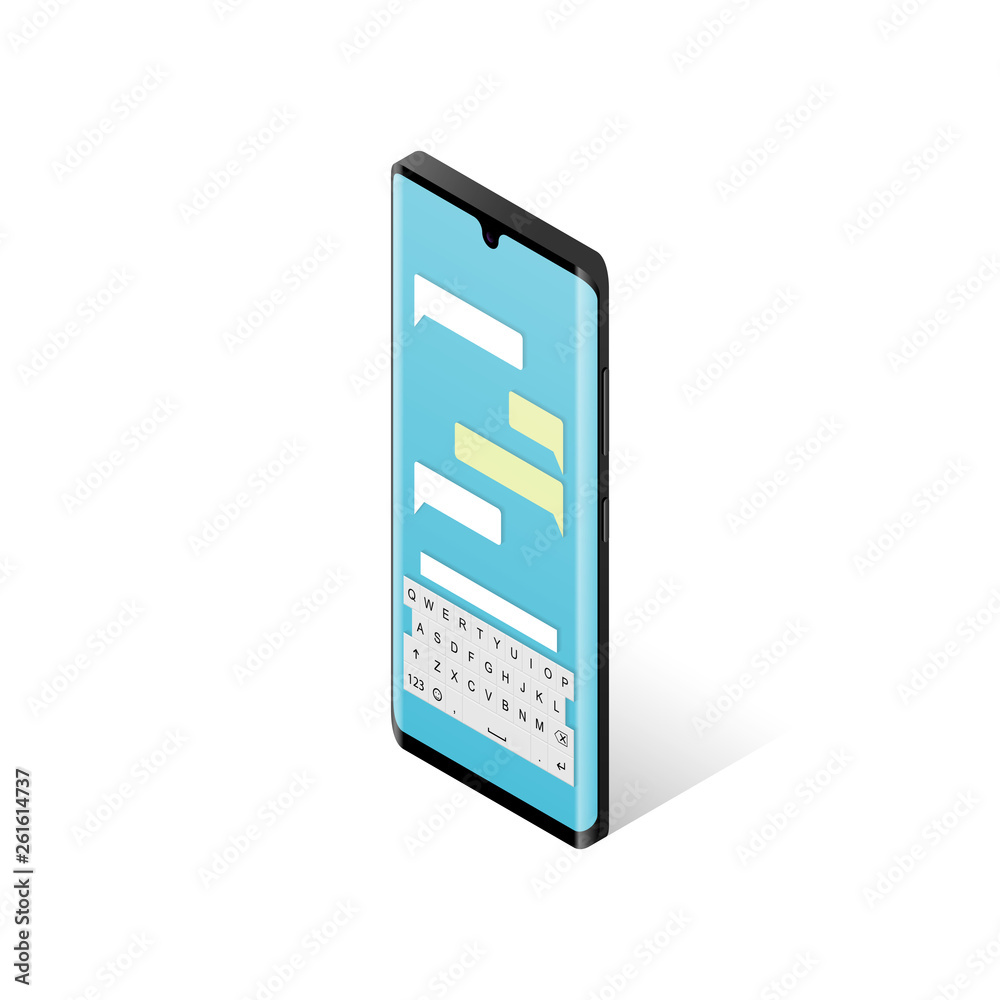 Messenger concept. Smartphone with blank messaging bubbles. Isometric vector illustration Messenger concept. Smartphone with blank messaging bubbles. Isometric vector illustration