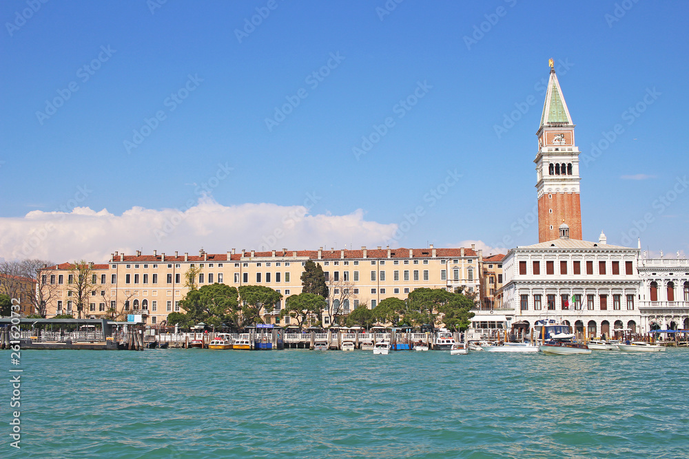 Venice Venezia Italy 2019 march city view from ship. Renaissance Buildings in sea