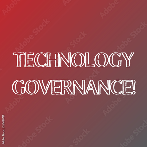 Conceptual hand writing showing Technology Governance. Concept meaning framework that provide formal structure for institute Solid Colors of Red and Gray, Creating Lighter Shade in the Center