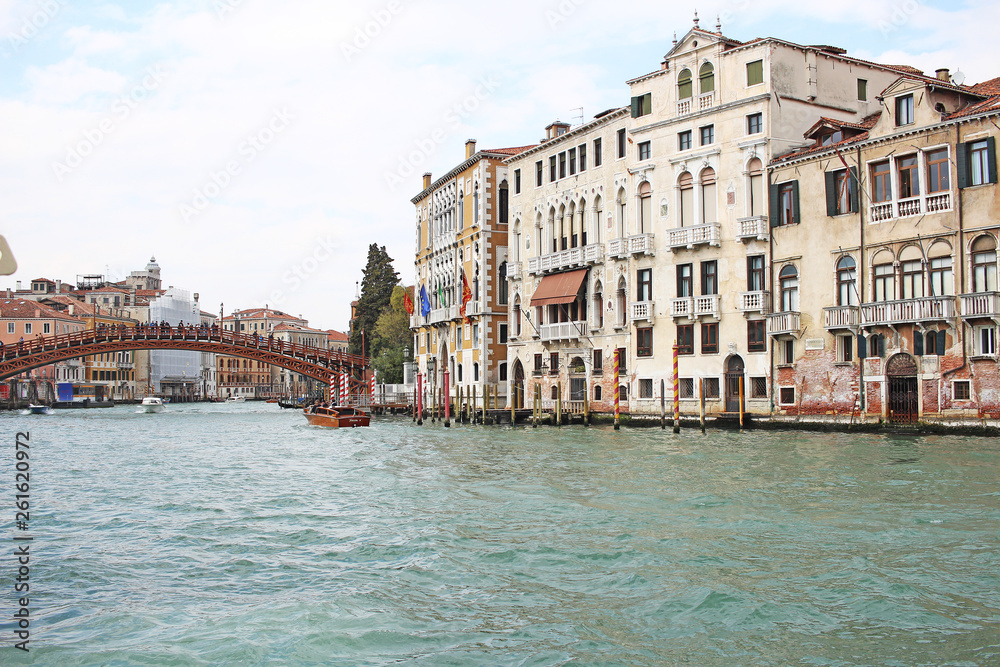 Venice Venezia Italy 2019 march city view from ship. Renaissance Buildings in sea