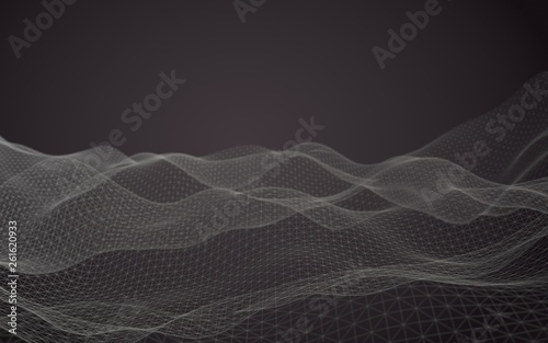 Abstract landscape on a brown background. Cyberspace grid. hi tech network. 3d technology illustration. 3D illustration