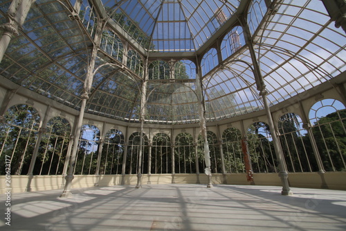 Interior of Crystal Palace (Palacio de cristal) in the Retiro Park in Madrid. Spain. It was built in 1887 to exhibit flora and fauna from the Philippines. The architect was Ricardo Velazquez Bosco.