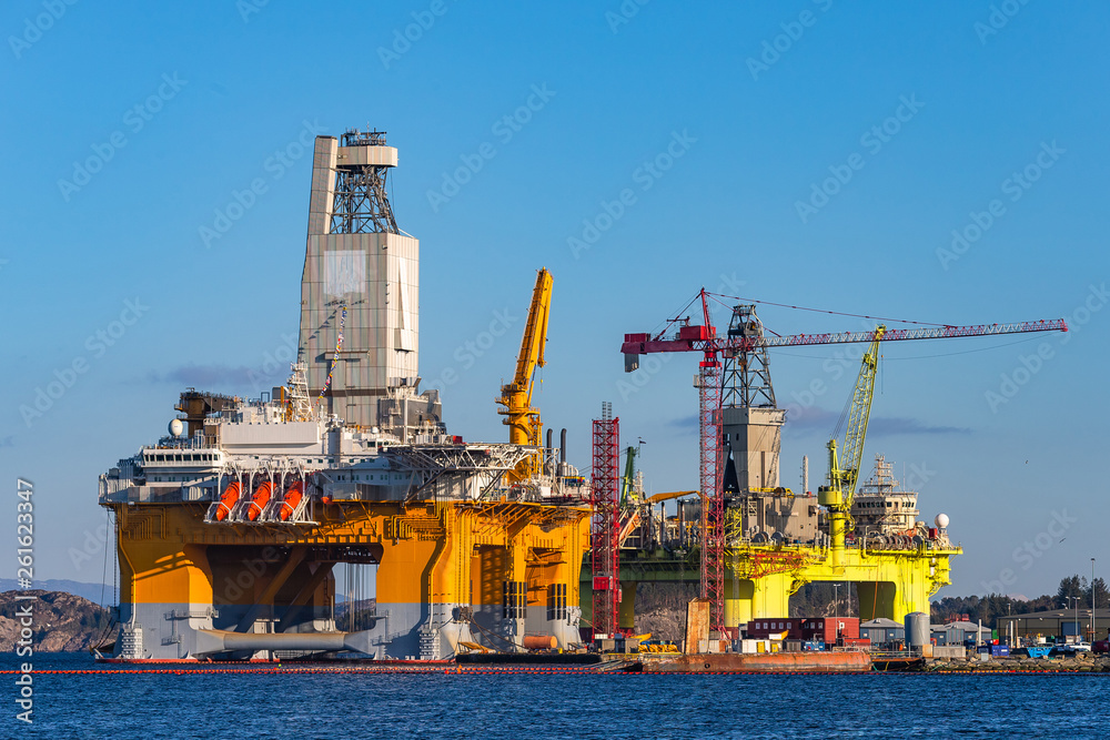 Oil platforms under maintenance near Bergen, Norway.